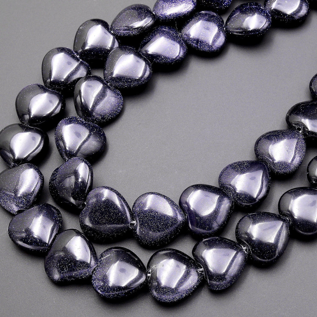 Sparkling Blue Goldstone Heart Beads 14mm 15.5" Strand