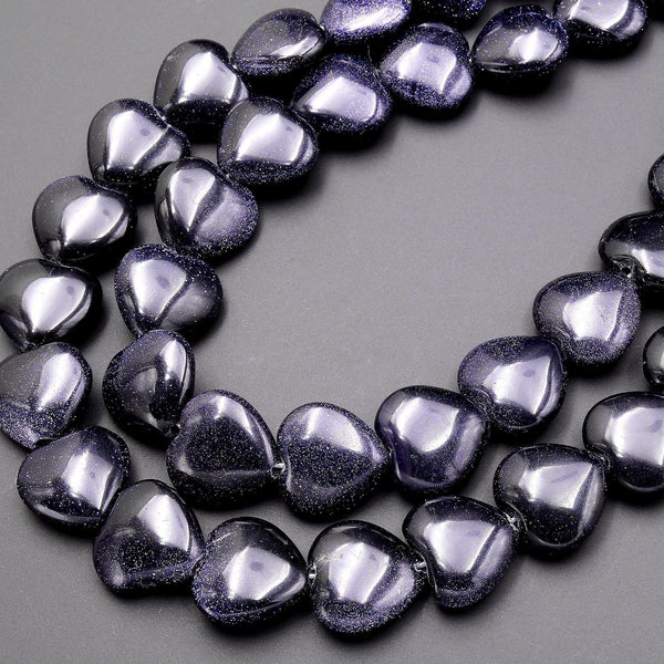 Sparkling Blue Goldstone Heart Beads 14mm 15.5" Strand