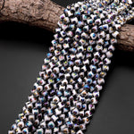 Tibetan Agate 6mm 8mm 10mm Round Beads Iridescent Aura Rainbow Metallic Electroplated Novelty Designs 15.5" Strand