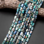 Natural Chrysocolla in Quartz Faceted Tube Cylinder Beads 15.5" Strand