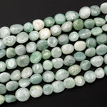 Natural Burma Jade Smooth Freeform Oval Pebble Nugget Beads Real Genuine Natural Green Jade 15.5" Strand