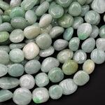 Natural Burma Jade Smooth Freeform Oval Pebble Nugget Beads Real Genuine Natural Green Jade 15.5" Strand