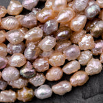 Rare Large Genuine Freshwater Peach Pink Druzy Rosebud Pearl Peach Pink Mauve Apricot Purple Gold Colors 15.5" Strand