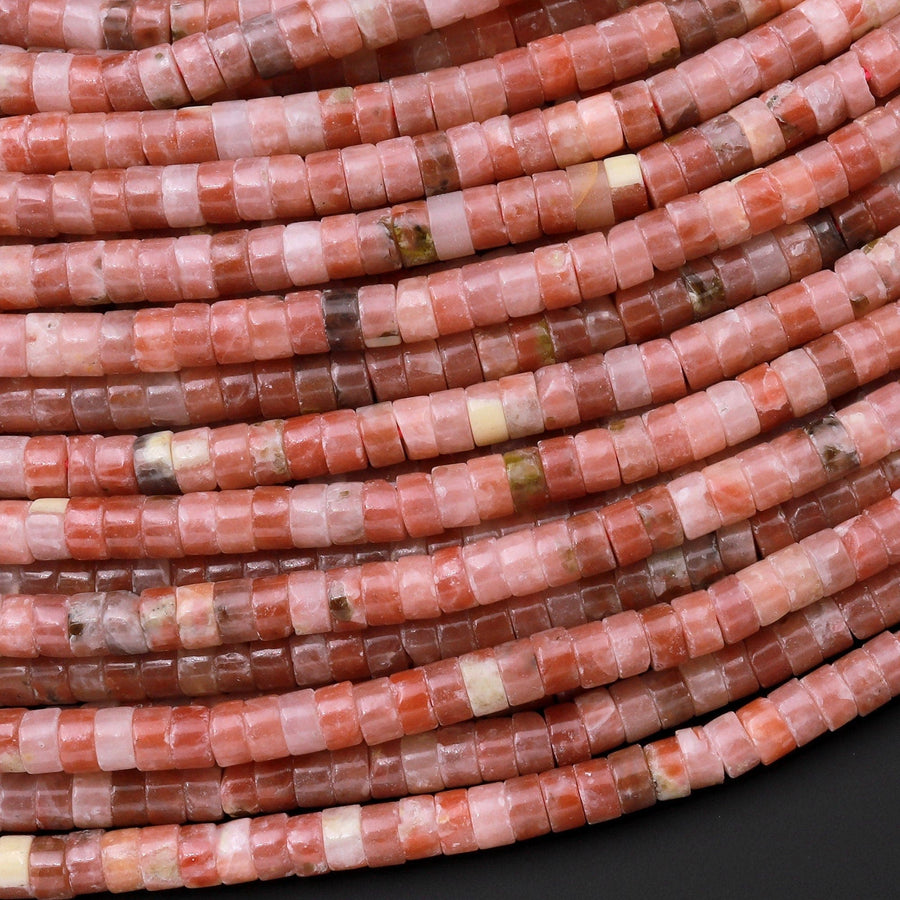 Natural Pink Autumn Jasper 4mm Heishi Beads 15.5" Strand