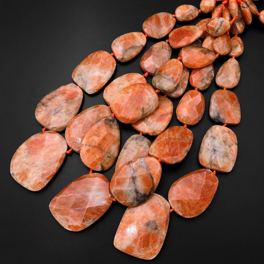 Graduated Rare Natural Orange Calcite Trapezoid Pendant Beads 17" Strand