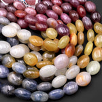 Natural Multicolor Red Pink Cream Yellow Sapphire Smooth Oval Pebble Large Gemstone Beads Necklace Strand