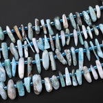 Natural Blue Larimar Beads Freeform Spike Top  Dilled Freeform Chip Real Larimar Stone 15.5" Strand