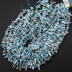 Natural Blue Larimar Beads Freeform Spike Top  Dilled Freeform Chip Real Larimar Stone 15.5" Strand