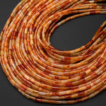 Natural Carnelian Small Thin Tube Beads 15.5" Strand