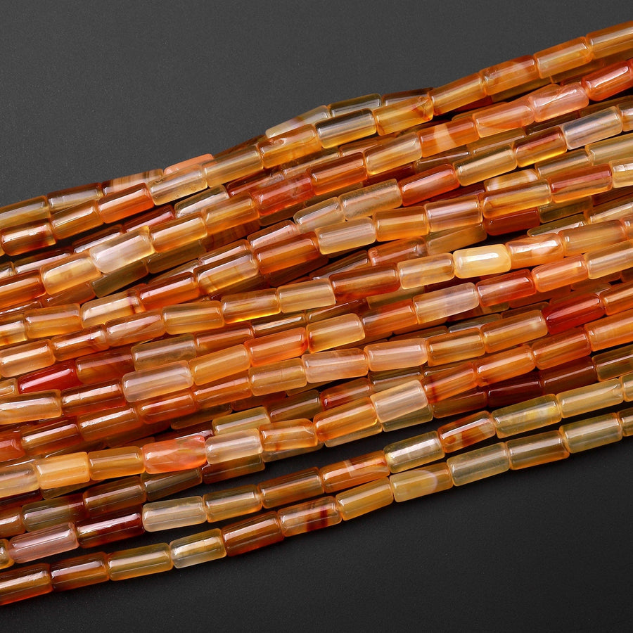 Natural Carnelian Small Thin Tube Beads 15.5" Strand