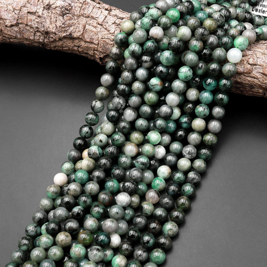 Real Genuine 100% Natural Green Emerald 6mm 8mm 10mm Round Beads Gemstone May Birthstone 15.5" Strand