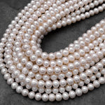 Genuine White Freshwater Pearl 6mm 8mm 10mm Off Round Shimmery Iridescent Classic Pearl 15.5" Strand