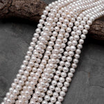 Genuine White Freshwater Pearl 6mm 8mm 10mm Off Round Shimmery Iridescent Classic Pearl 15.5" Strand