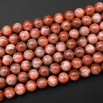 Fiery Natural Sunstone Round Beads 6mm 8mm 10mm 12mm Feldspar Golden Glitters Orange Red Gemstone 15.5" Strand