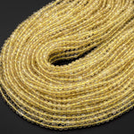 Faceted Natural Lemon Quartz Round Beads 4mm Sparkling Micro Diamond Cut Gemstone 15.5" Strand