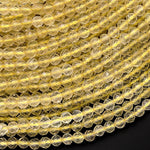 Faceted Natural Lemon Quartz Round Beads 4mm Sparkling Micro Diamond Cut Gemstone 15.5" Strand