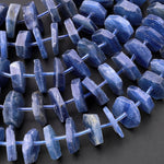 Faceted Natural Blue Kyanite Hexagon Heishi Disc Rondelle Bead Center Drilled 15.5" Strand