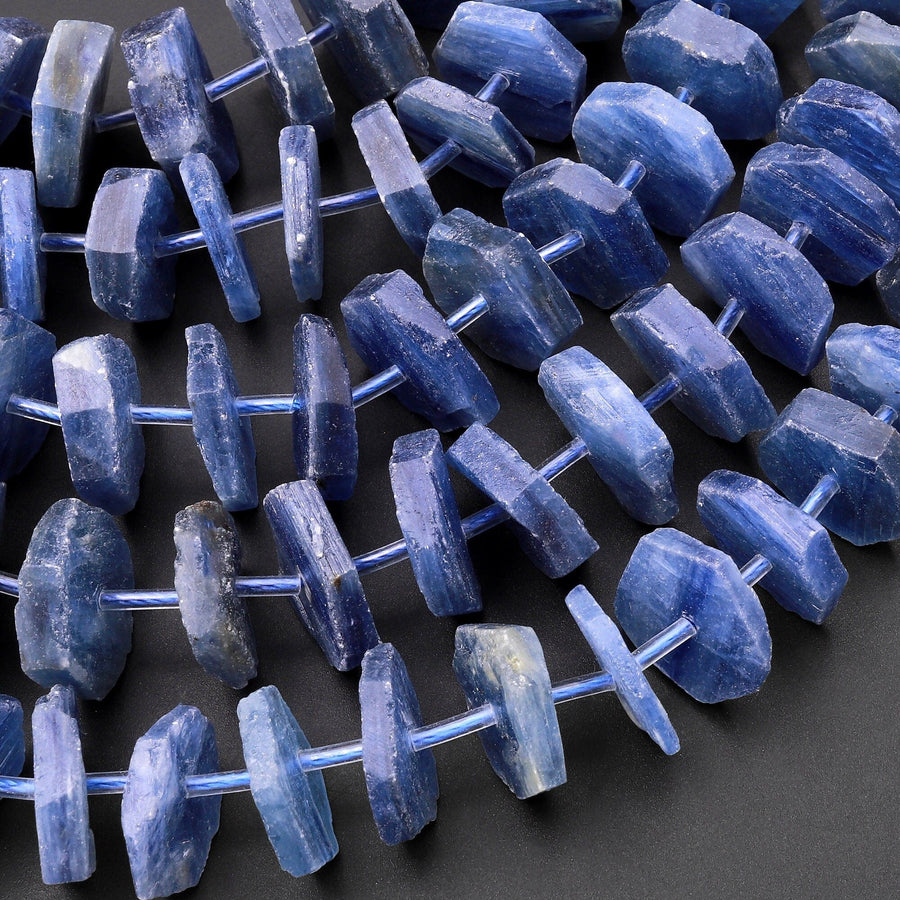 Faceted Natural Blue Kyanite Hexagon Heishi Disc Rondelle Bead Center Drilled 15.5" Strand