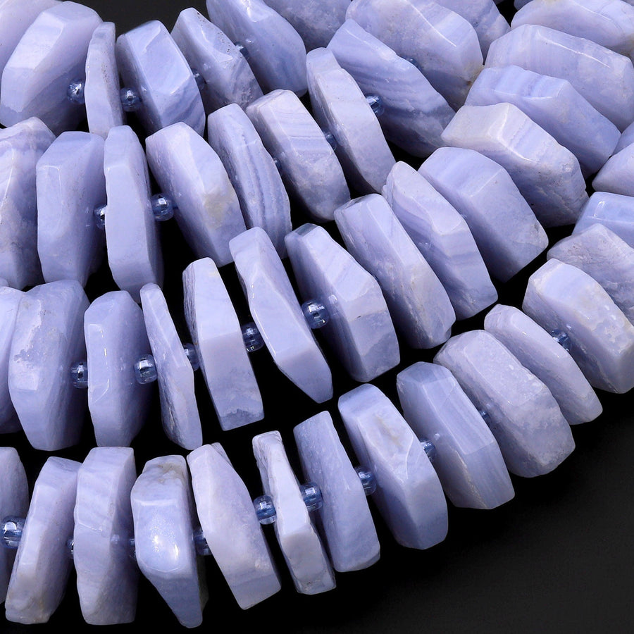 Large Natural Blue Lace Agate Beads Center Drilled Hexagon Rondelle Heishi Disc 15.5" Strand