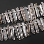 Rare Natural Smoky Champagne Rock Crystal Quartz Point Beads Top Drilled Sticks Spikes Freeform 15.5" Strand