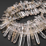 Rare Natural Smoky Champagne Rock Crystal Quartz Point Beads Top Drilled Sticks Spikes Freeform 15.5" Strand