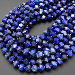 Natural Blue Lapis Faceted Hexagon Cylinder Rondelle Beads 10mm 15.5" Strand