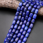 Large Natural Blue Lapis Drum Barrel Beads 18x12mm With Pyrite Calcite Matrix 15.5" Strand