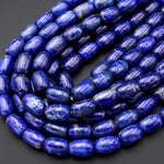 Large Natural Blue Lapis Drum Barrel Beads 18x12mm With Pyrite Calcite Matrix 15.5" Strand