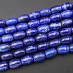 Large Natural Blue Lapis Drum Barrel Beads 18x12mm With Pyrite Calcite Matrix 15.5" Strand