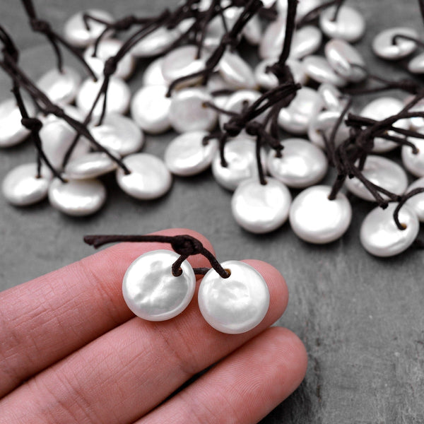 AAA White Coin Pearl Earrings Top Drilled Genuine Natural Freshwater Pearl Matched Gemstone Pair