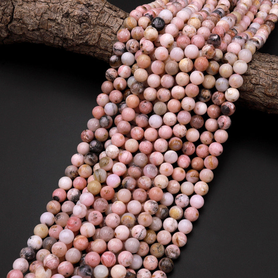 Natural Peruvian Pink Opal 6mm 8mm 10mm Round Beads 15.5" Strand