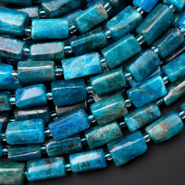 Natural Blue Apatite Tube Cylinder Beads 15.5" Strand