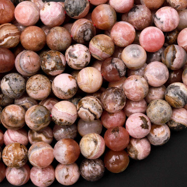 Natural Pink Red Rhodochrosite 6mm 8mm Smooth Polished Round Beads 15.5" Strand