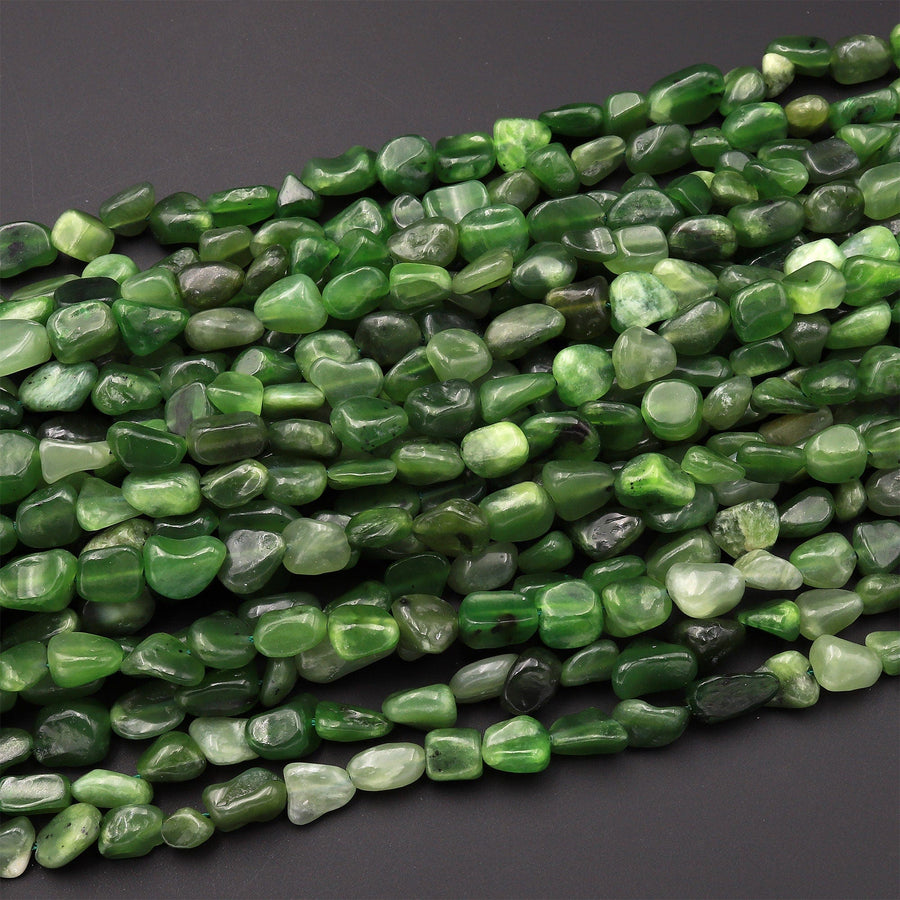 Natural Canadian Green Jade Freeform Chip Pebble Nugget Beads 15.5" Strand