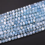 AAA Natural Blue Aquamarine Faceted Rondelle Beads 6mm 8mm Short Cylinder Wheel Diamond Cut 15.5" Strand