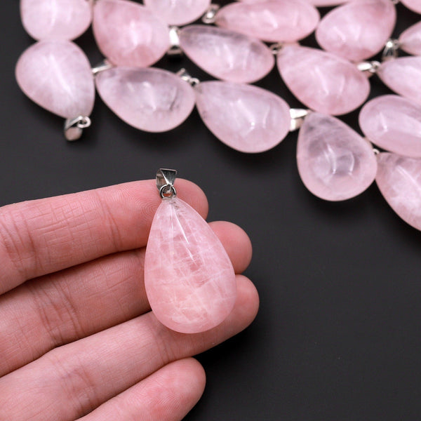 Natural Pink Rose Quartz Teardrop Pendant Natural Crystal Focal Bead