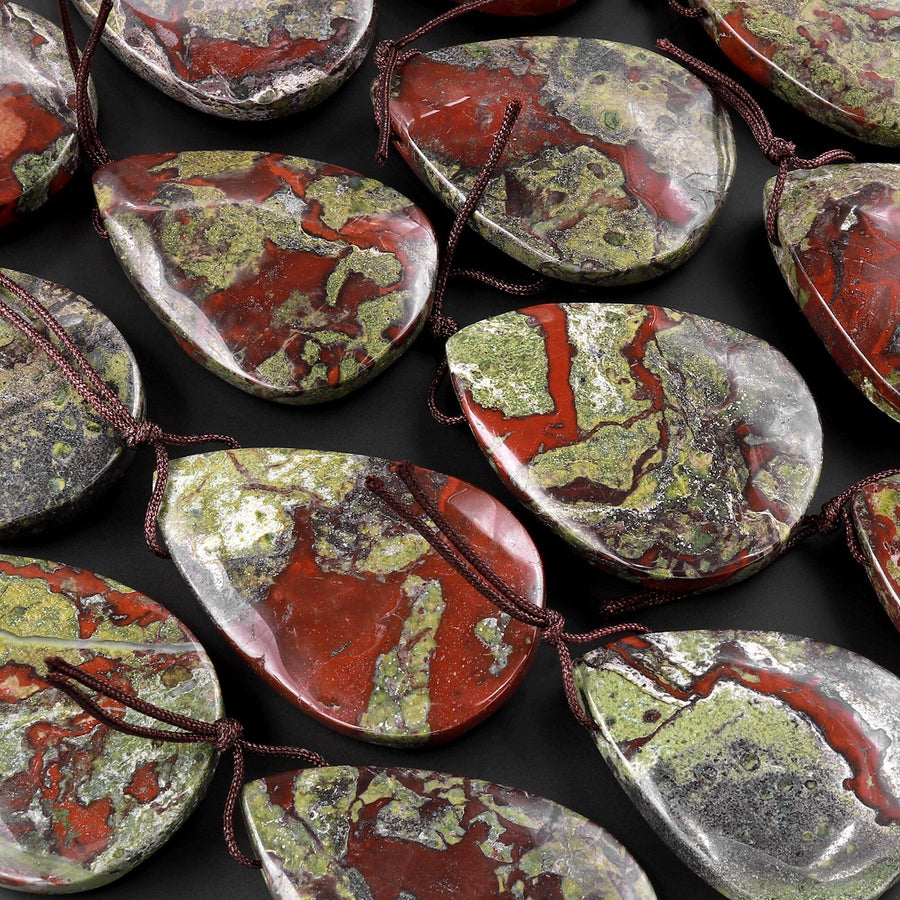 Natural Dragon Blood Jasper Pendant Top Side Drilled Teardrop Pendant Focal Bead