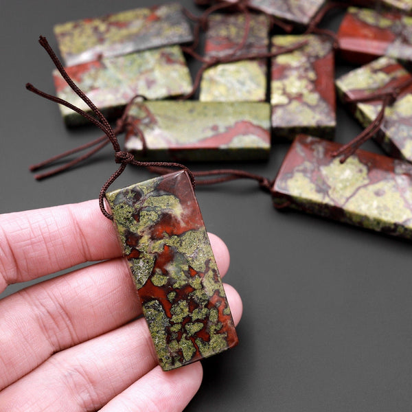 Natural Dragon Blood Jasper Pendant Top Side Drilled Long Rectangle Pendant Focal Bead