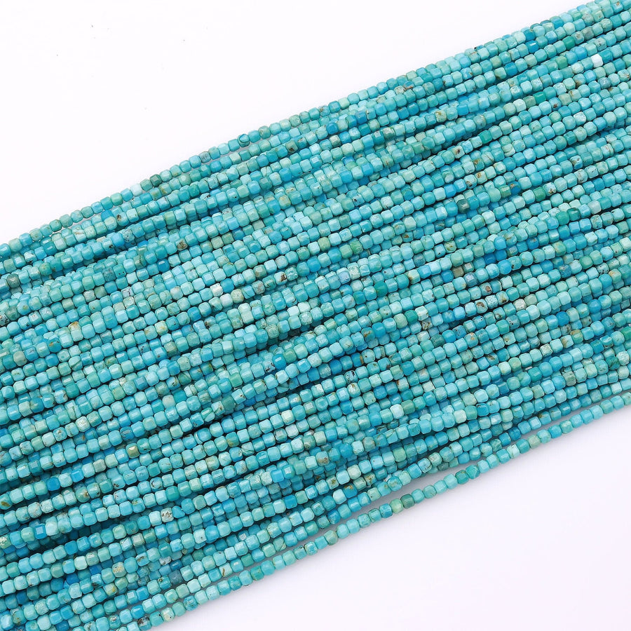AAA Natural Blue Turquoise 2mm Cube Square Beads Dice Genuine Real Gemstone 15.5" Strand