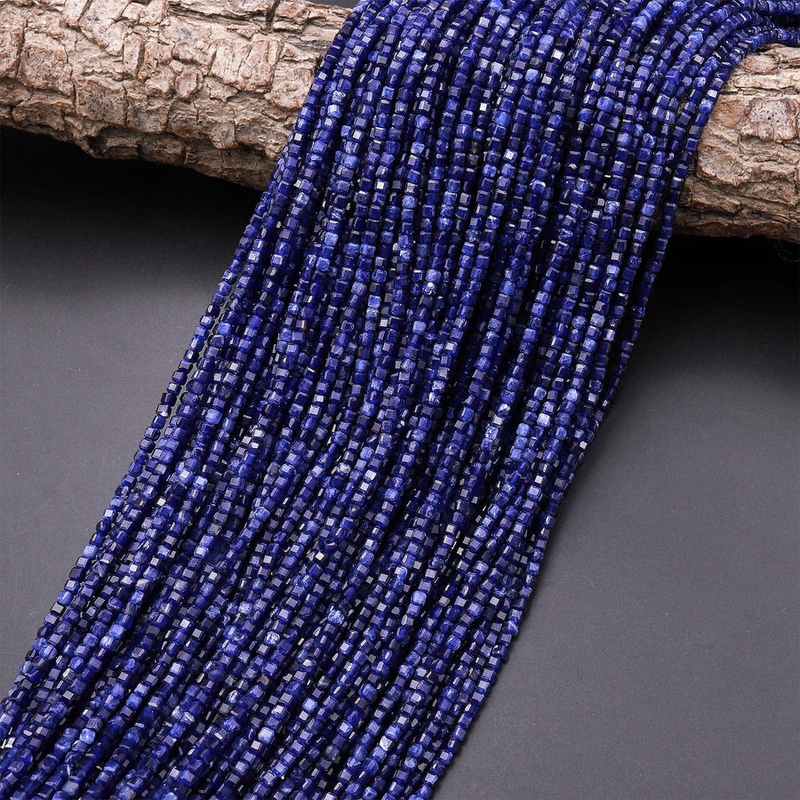 AAA Natural Blue Sodalite Gemstone Faceted 2mm Cube Square Dice Beads 15.5" Strand