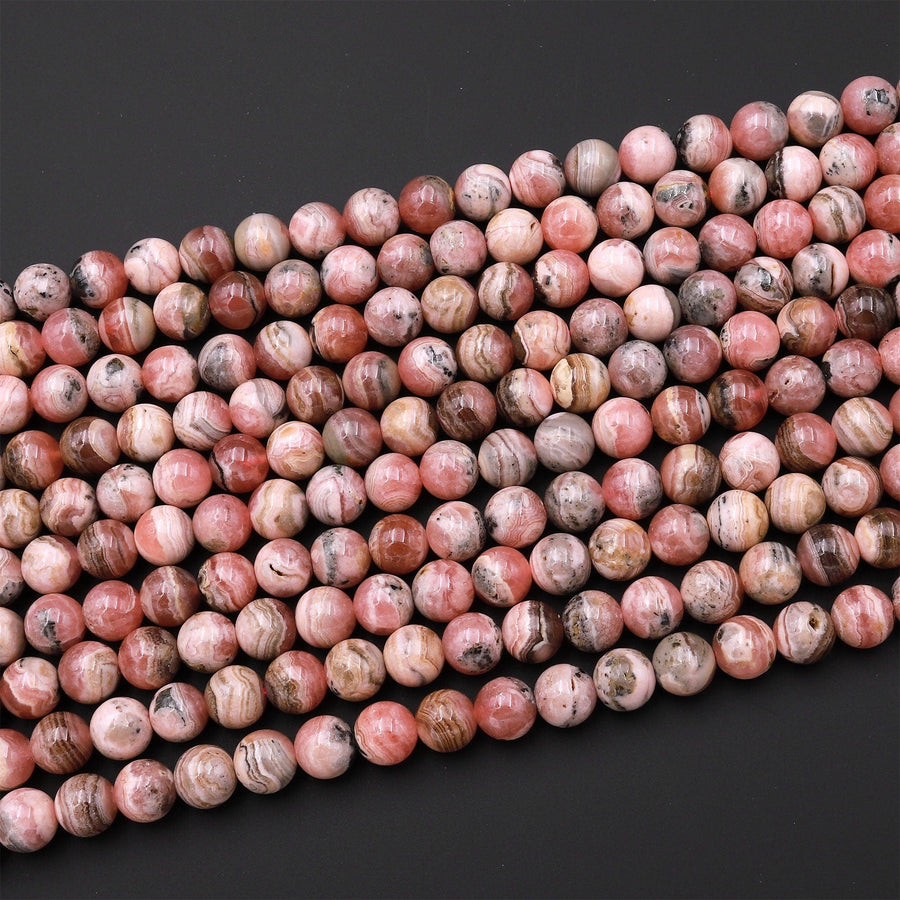 Natural Pink Red Rhodochrosite 4mm 5mm 6mm 8mm Smooth Polished Round Beads 15.5" Strand