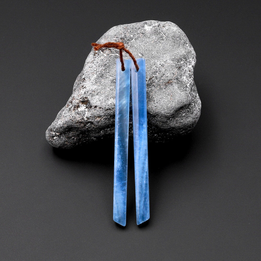 Rare Natural Argentina Lemurian Aquatine Blue Calcite Super Long Linear Spike Earring Pairs Drilled Matched Gemstone Beads