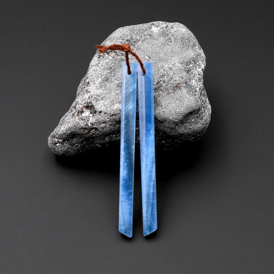 Rare Natural Argentina Lemurian Aquatine Blue Calcite Super Long Linear Spike Earring Pairs Drilled Matched Gemstone Beads