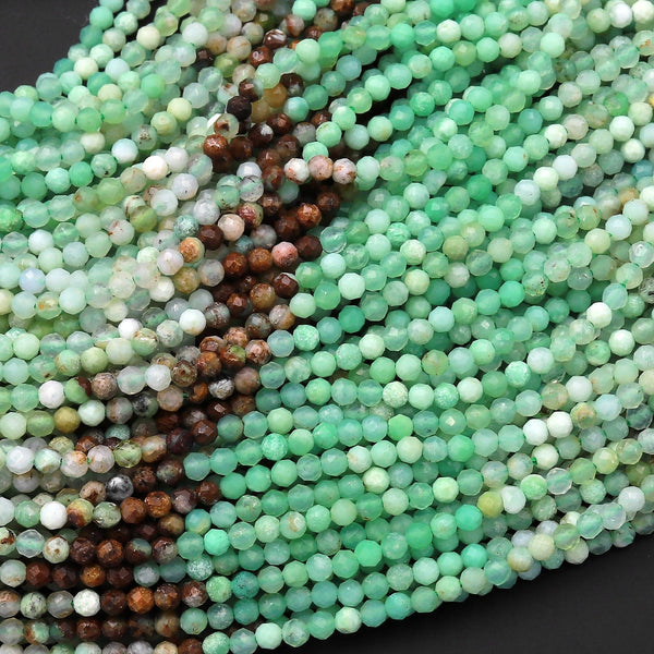 Micro Faceted Natural Brown Green Chrysoprase Faceted Round 2mm Beads Multicolor Gemstone 15.5" Strand