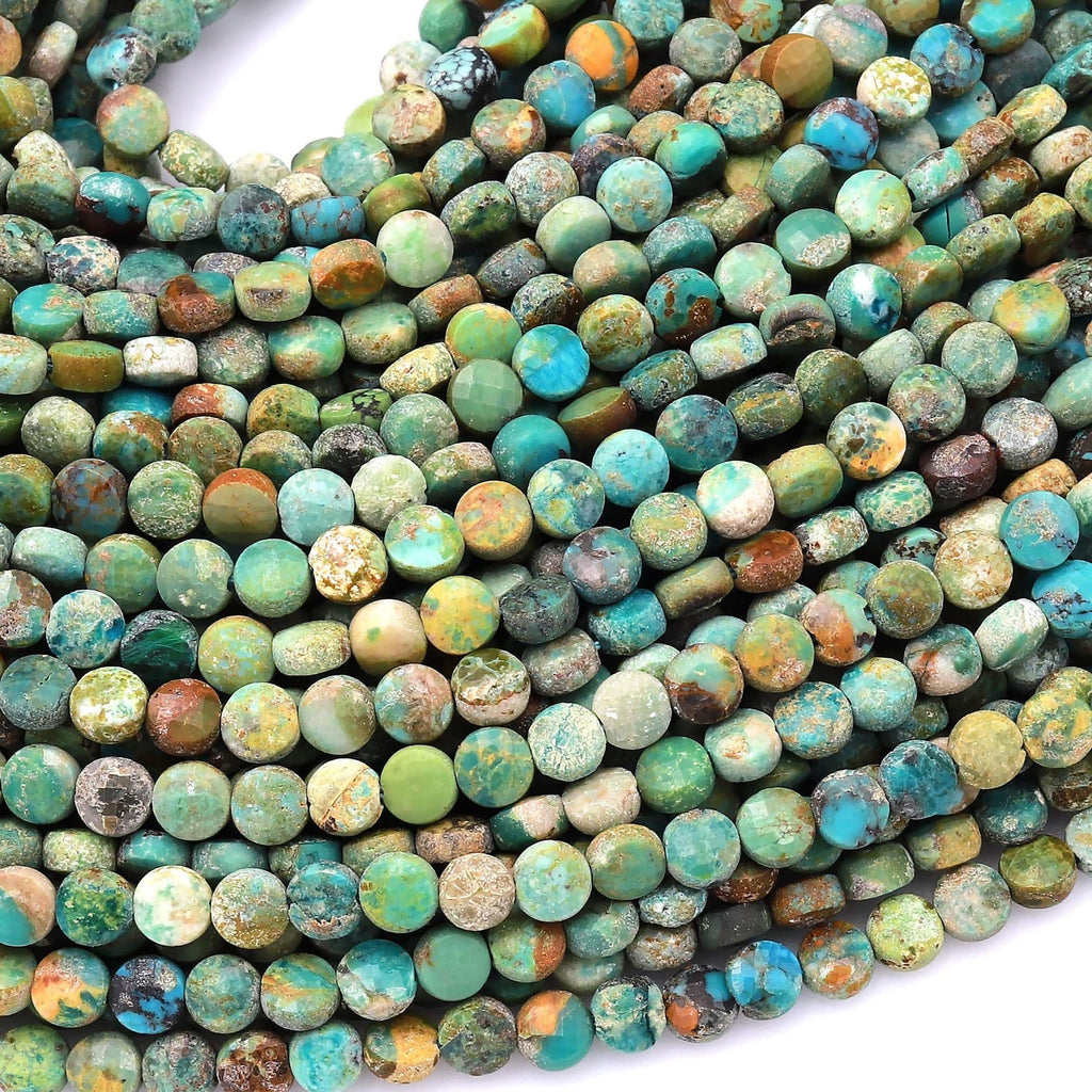 Natural Turquoise Faceted 3mm 4mm Coin Beads Real Genuine Gemstone 15.5" Strand