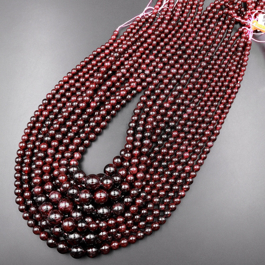 AA Natural Red Garnet 4mm 12mm Round Beads Graduated Gemstone 19" Strand