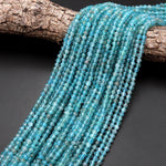 Natural Apatite Beads Faceted 4mm Round Beads Teal Blue Green Gemstone Micro Diamond Cut 15.5" Strand