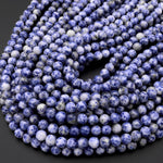 Natural Blue Sodalite 4mm 6mm 8mm 10mm Round Beads White Spots 15.5" Strand