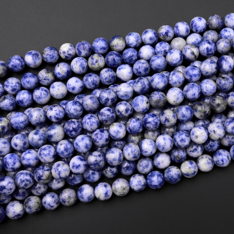 Natural Blue Sodalite 4mm 6mm 8mm 10mm Round Beads White Spots 15.5" Strand