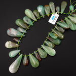 Gemmy Green Color~ Large Natural Australian Chrysoprase Teardrop Beads Focal Pendant Top Side Drilled Gemstone A1 15.5" Strand